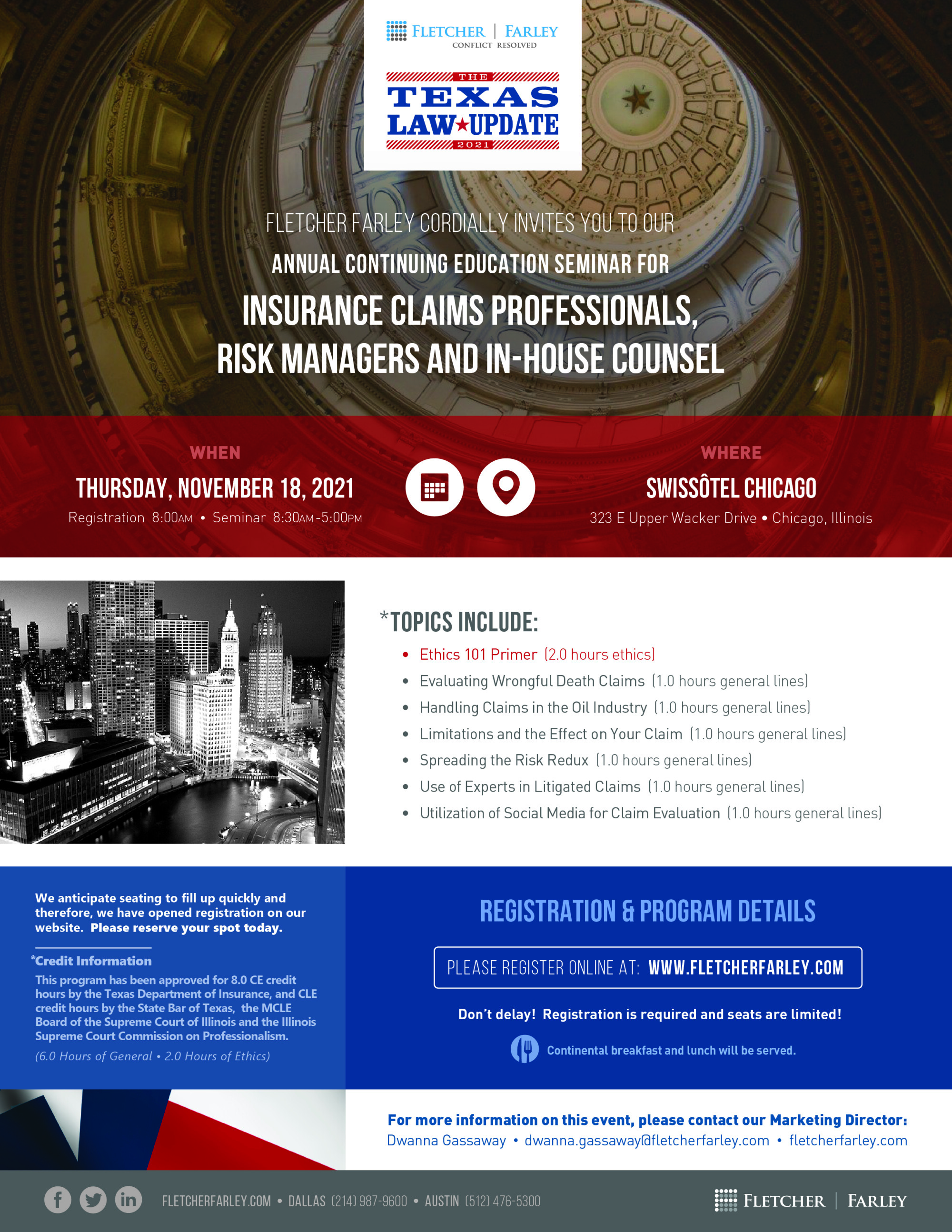 Fletcher Farley Chicago Texas Law Update Seminar 2021 Invitation